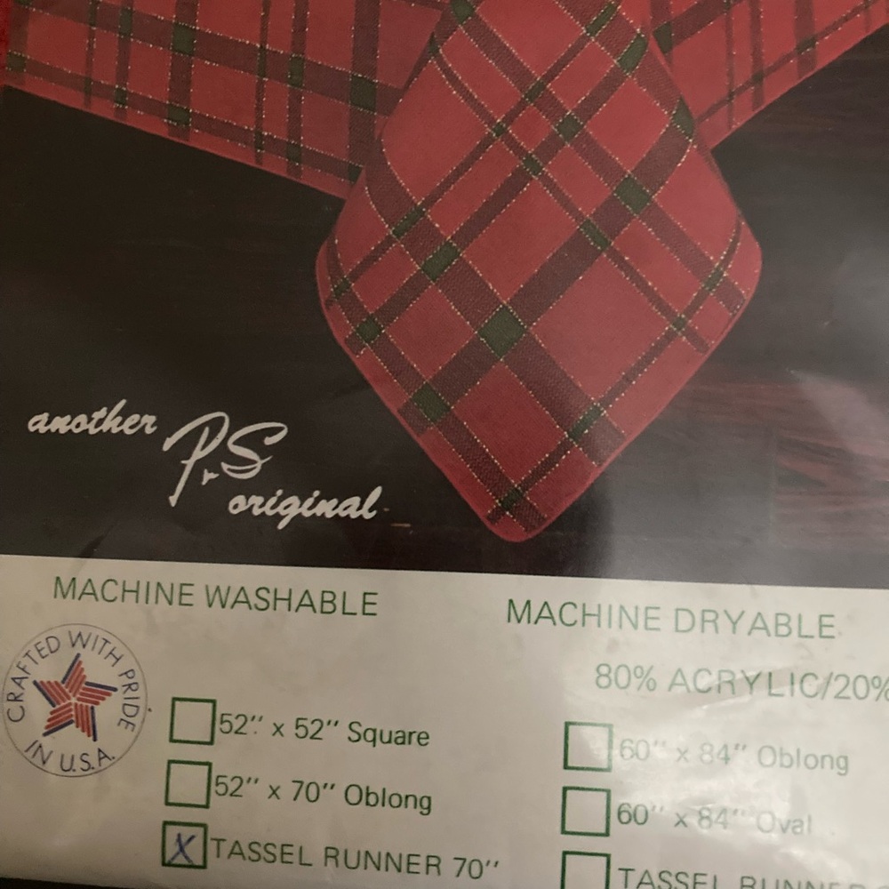 Vintage NWT 70” Red Plaid Tassel Table Runner